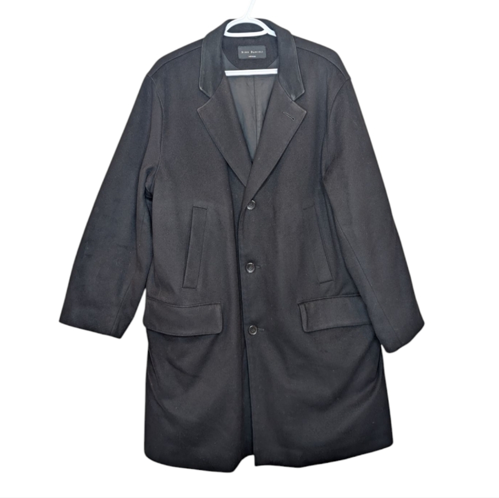 Vintage Nino Danieli Black Ultra Fine Wool Formal Pea Coat Mens 54 8R 44R